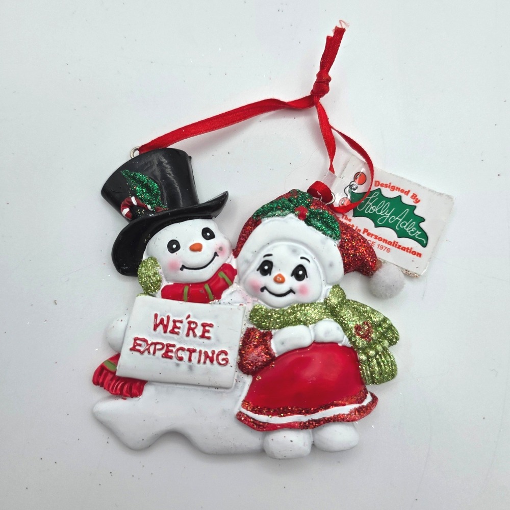 Holly Adler We're Expecting Snowman Couple Christmas‎ Ornament Pregnancy J0864